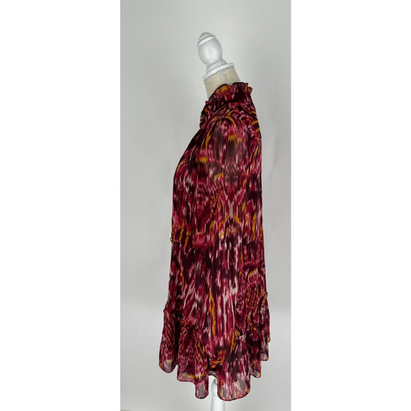 House of Harlow 1960 Womens Burgundy Abstract Dress Chiffon Ruffle Neck Size 10 - Picture 3 of 13